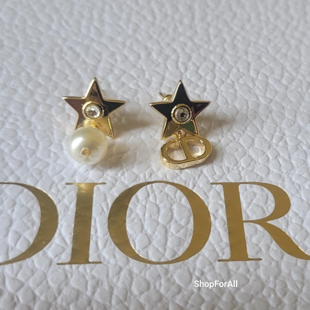 DIOR LUCKY Star Gold -finish Metal And White Pearls - Picture 3 of 14